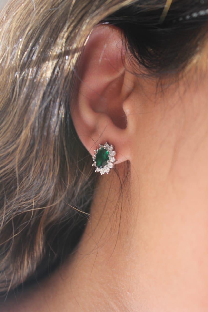 GREEN GEMSTONE ROUND STUD EARRINGS