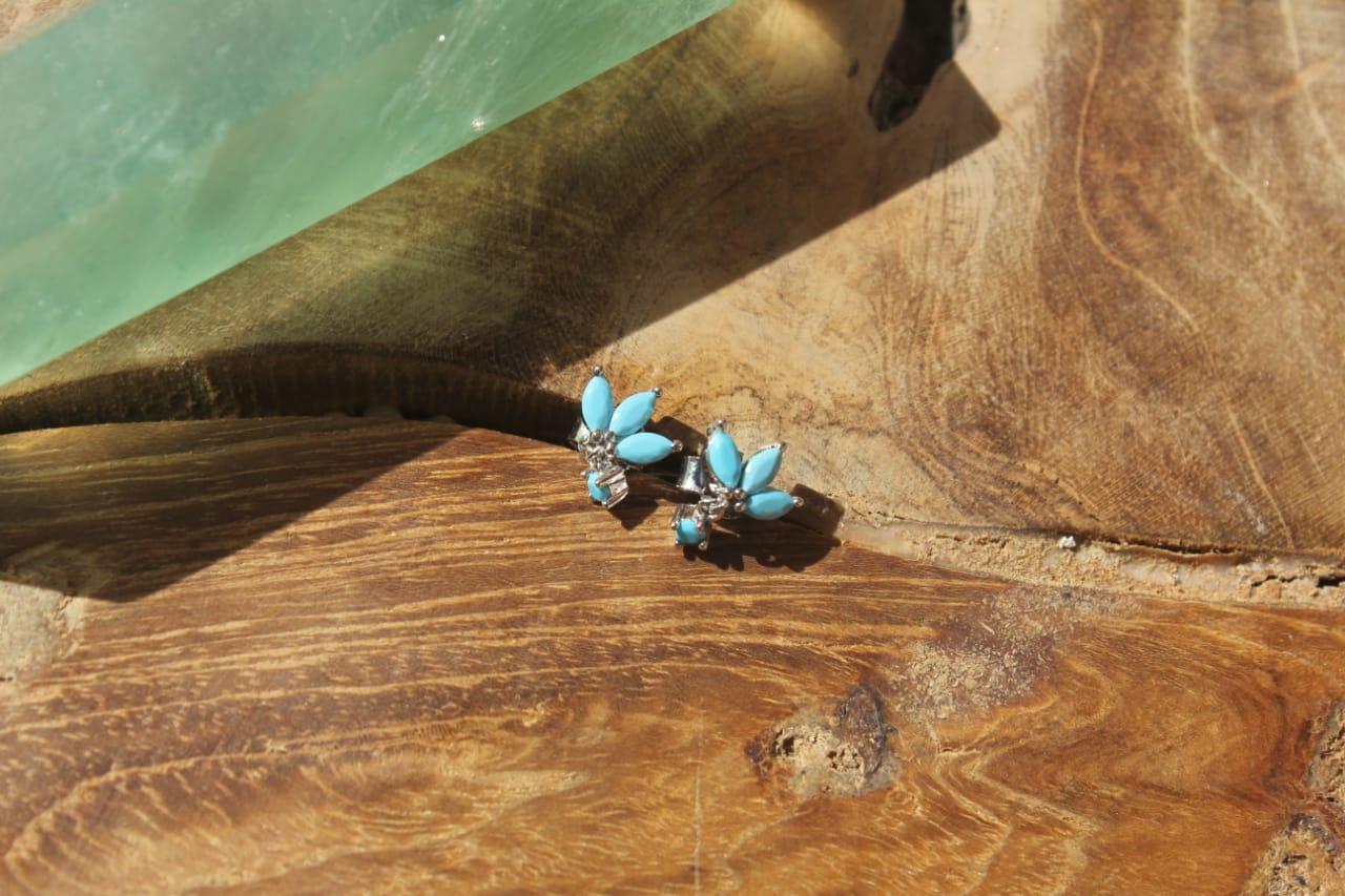 SKY BLUE THREE LEAF STONE EARRINGS