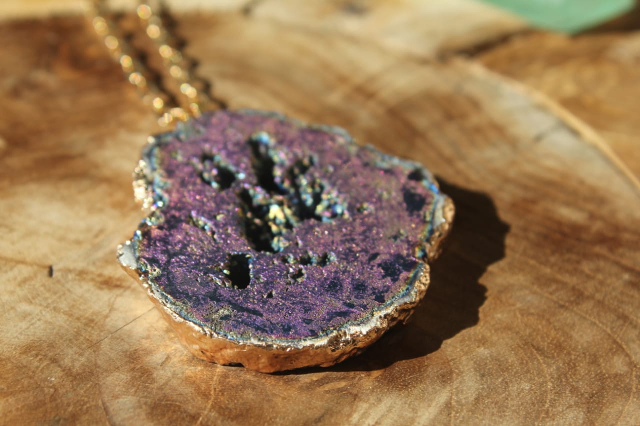 MOLDAVITE PIECE PURPLE RAW NECKLACE