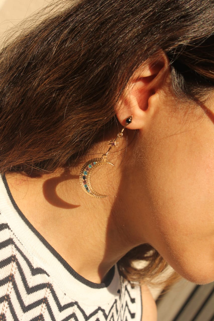 MOON & STAR DROP GOLD EARRINGS