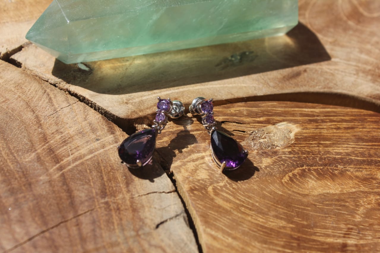 PURPLE STONE DROP EARRINGS