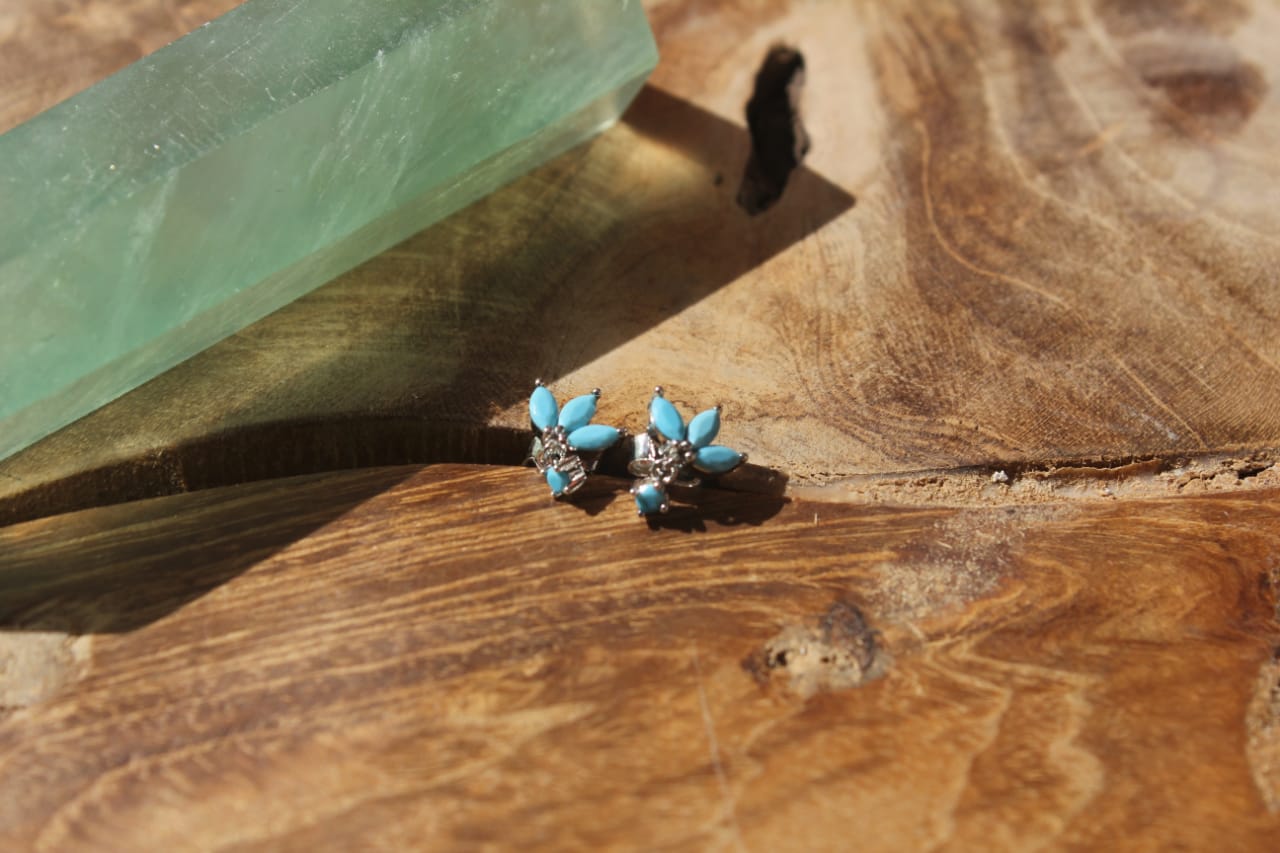 SKY BLUE THREE LEAF STONE EARRINGS