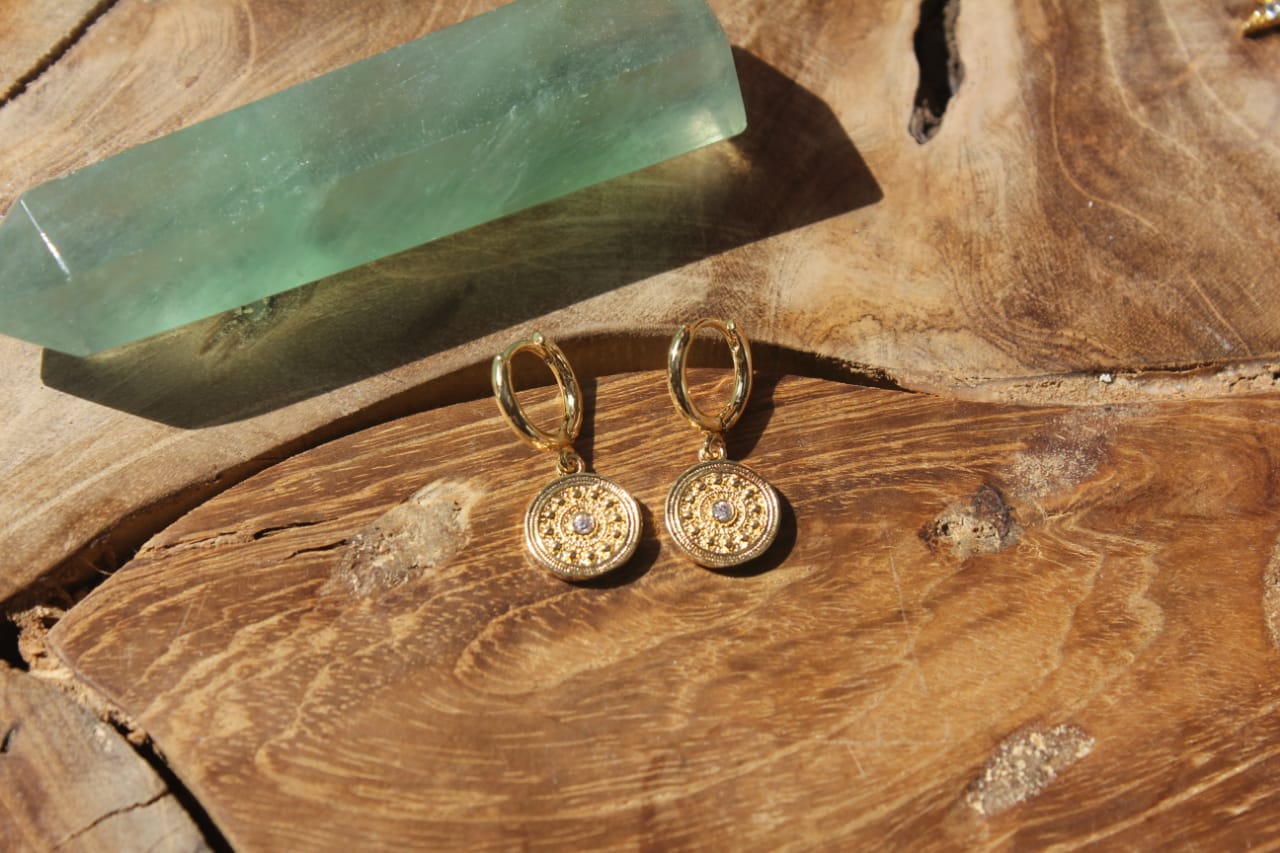 GOLD STUD DROP EARRINGS