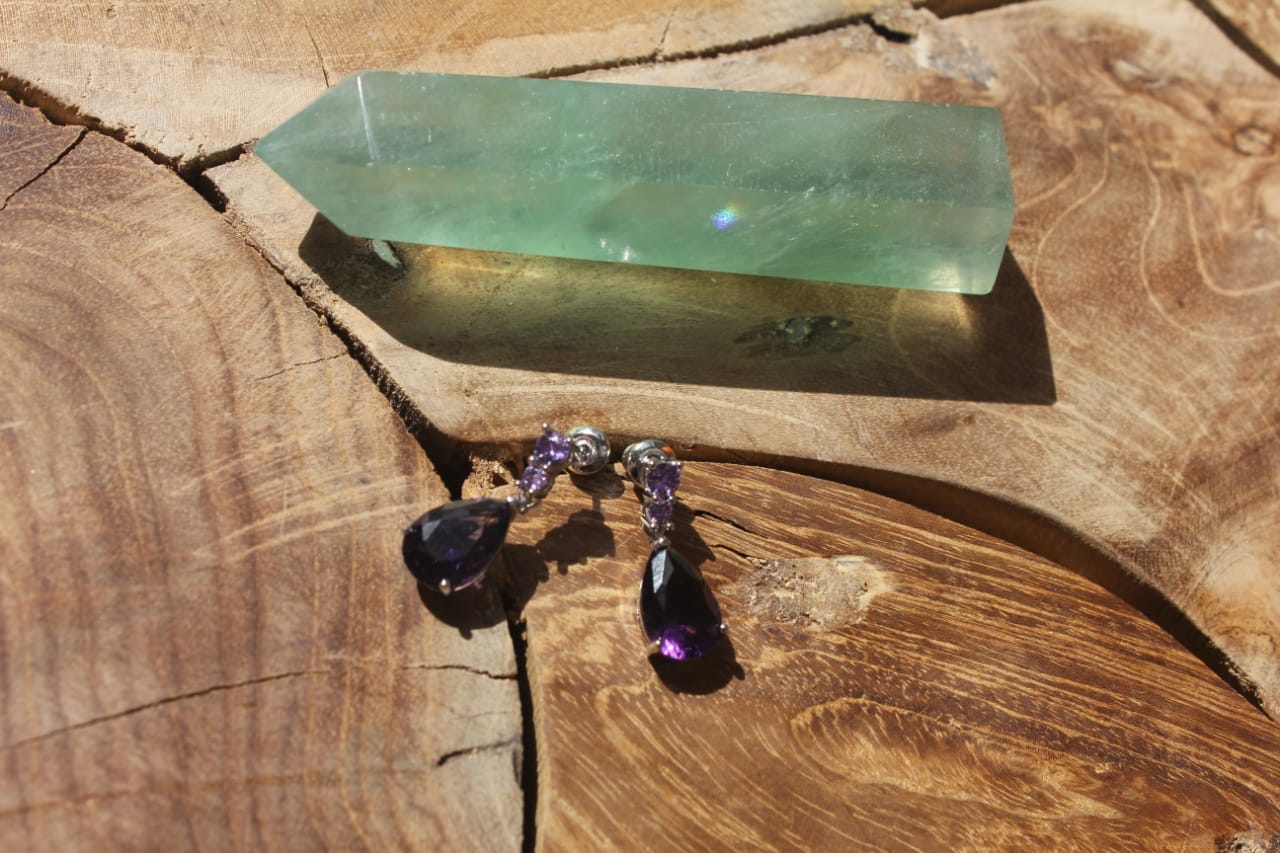 PURPLE STONE DROP EARRINGS