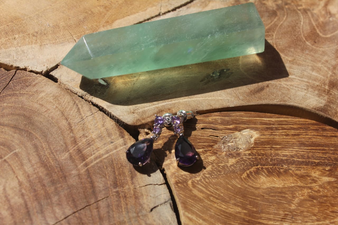 PURPLE STONE DROP EARRINGS