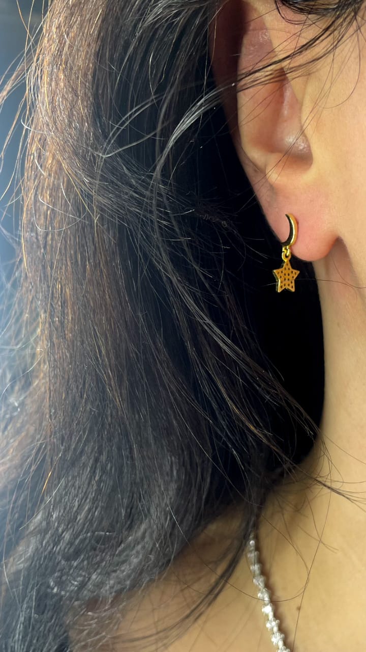 STAR & MOON DROP GOLD EARRINGS