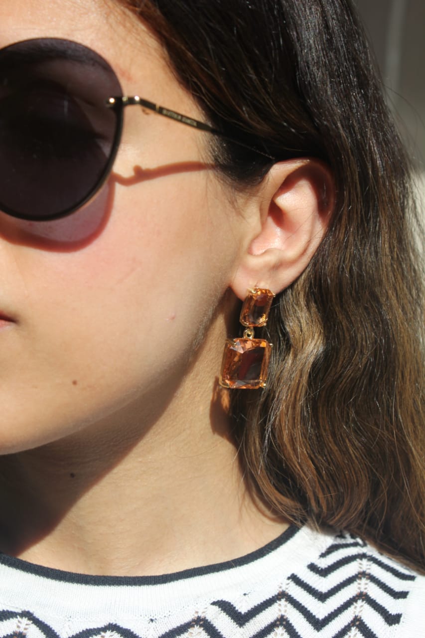 DOUBLE BROWN GEMSTONE EARRING