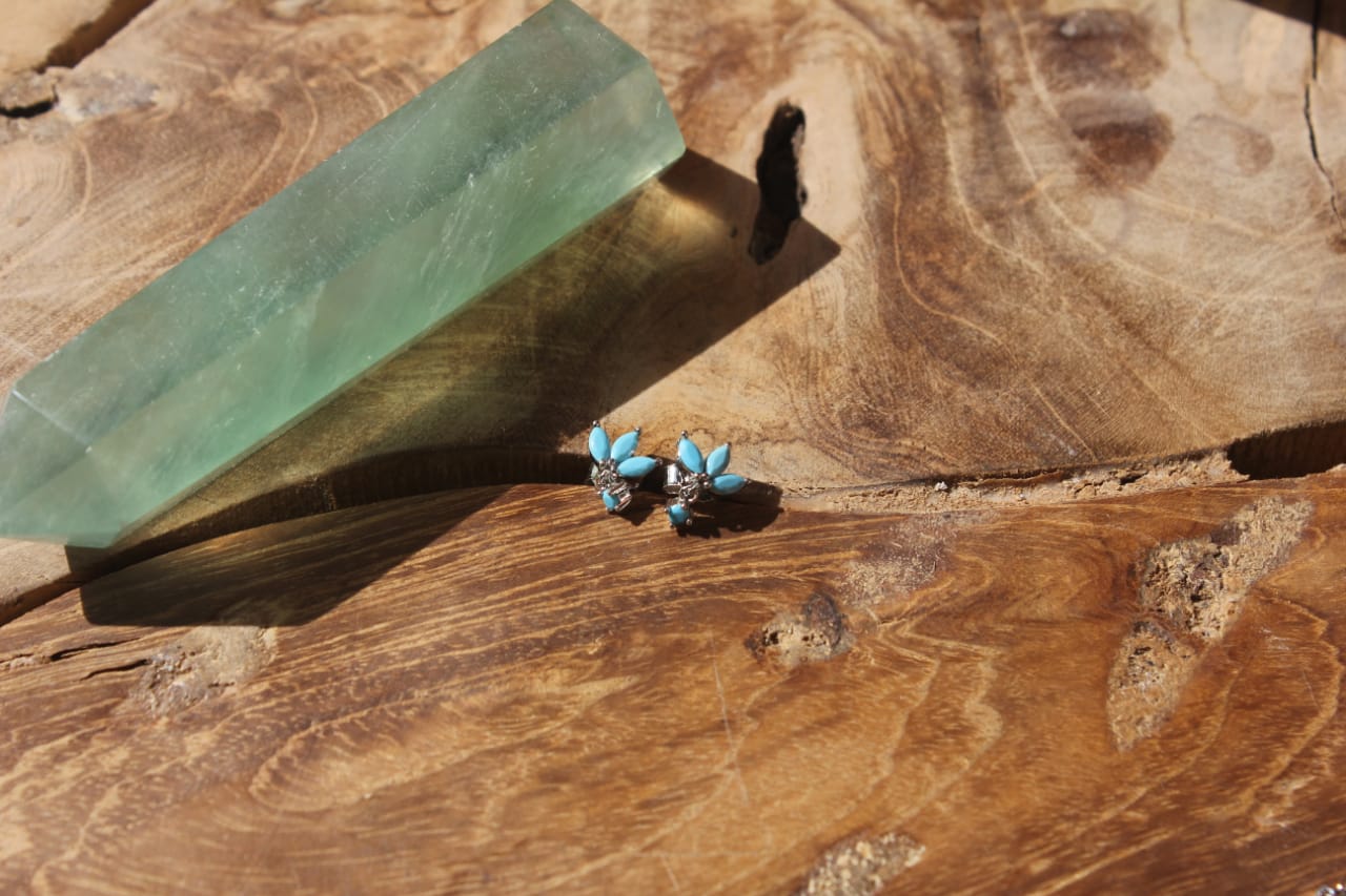 SKY BLUE THREE LEAF STONE EARRINGS