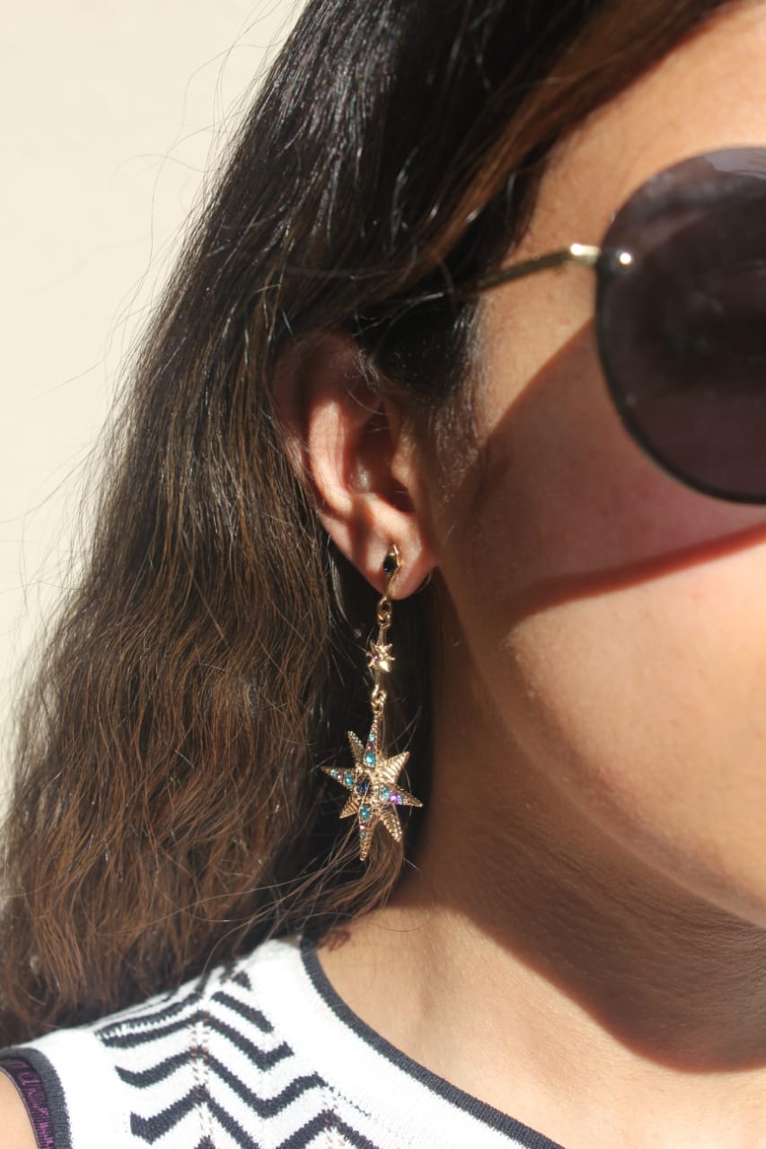 MOON & STAR DROP GOLD EARRINGS